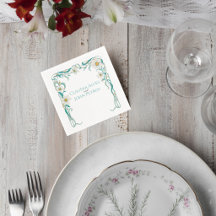 Art Nouveau Floral Wedding Cocktail Napkin