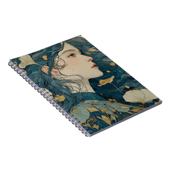 Art Nouveau Floral Woman Spiral Notebook Anteckningsbok (Högra Sidan)