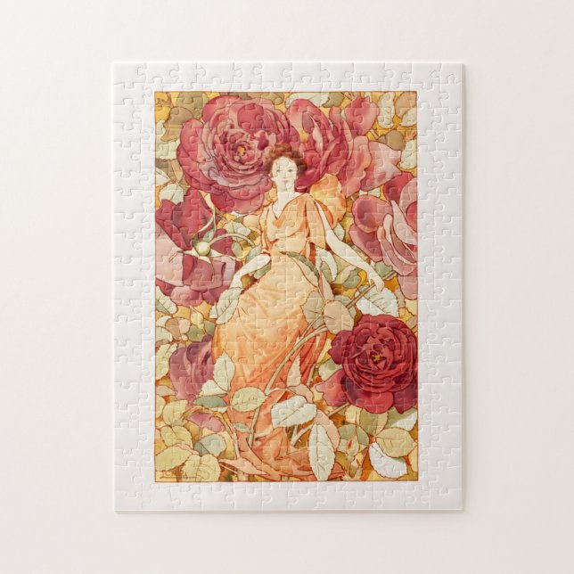 Art nouveau Flower Fairy with Red & Orange Ro Pussel (Vertikal)
