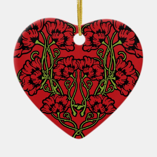 Art nouveau Flower Heart Red Ceramic Ornament (Framsidan)