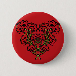Art nouveau Flower Heart Red Pinback-knapp Knapp
