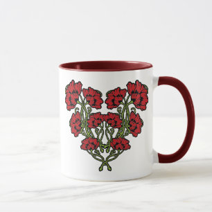 Art nouveau Flower Heart Red Two-Tone Coffee Mugg
