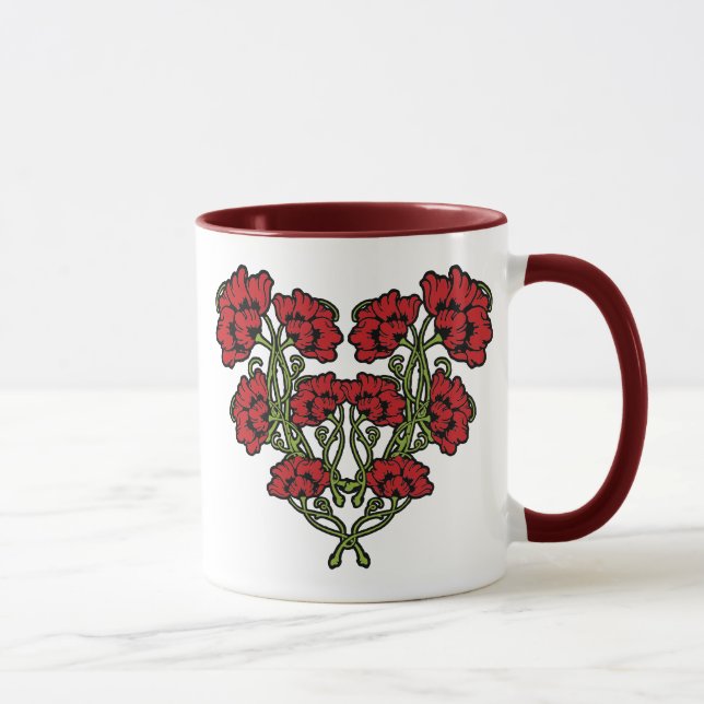 Art nouveau Flower Heart Red Two-Tone Coffee Mugg (Höger)