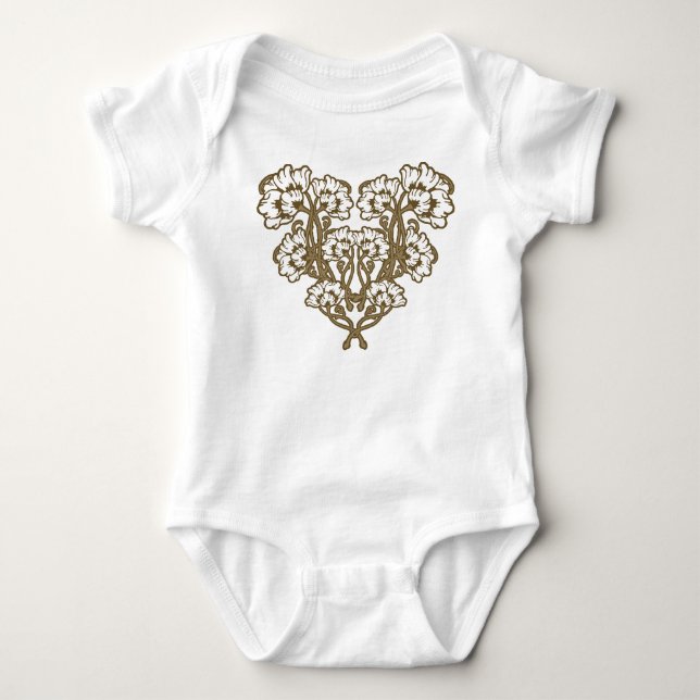 Art nouveau Flower Heart Tan T Shirt (Framsida)