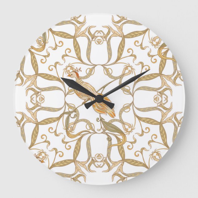 Art nouveau Flowers Birds Stor Klocka (Framsida)