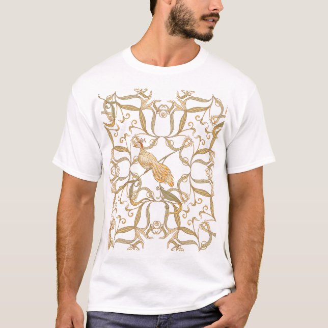 Art nouveau Flowers Birds T Shirt (Framsida)