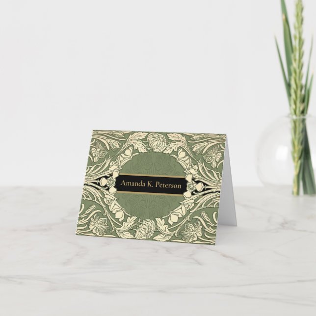 Art nouveau Flowers Blommigt Gräns Namn Anteckningskort (Framsida)