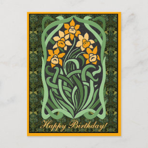 Art nouveau födelsedag Daffodils (Personlig) Vykort