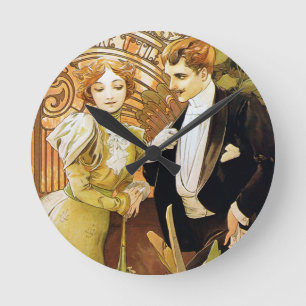 Art nouveau för romantiker för Alphonse Mucha Rund Klocka