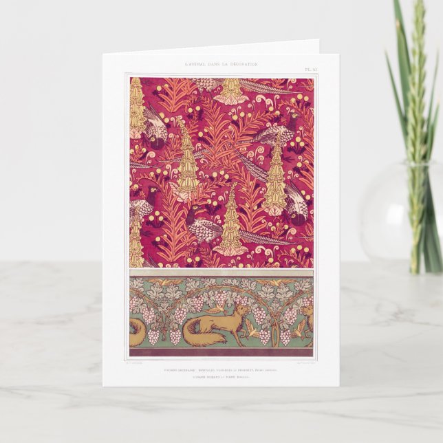 Art nouveau fox pheasant Foxglove verneuil Kort (Framsida)