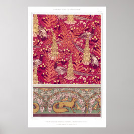 Art nouveau fox pheasant Foxglove verneuil Poster