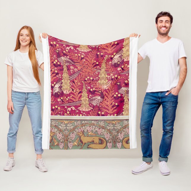 Art nouveau fox pheasant Foxglove verneuil Ull Fleecefilt (På plats)