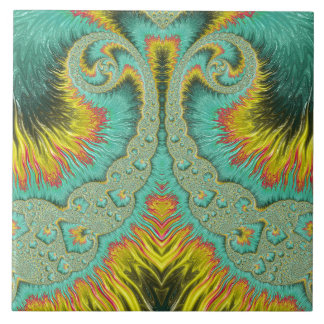 Art nouveau Fractal Turcos Feathers Fontän Kakelplatta