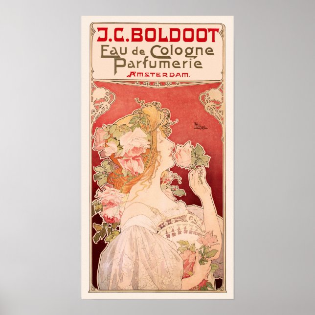 Art Nouveau Fragrance Ad with Roses Poster (Framsidan)