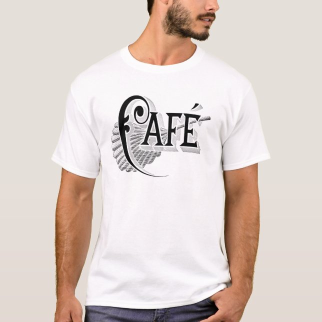 Art nouveau Fransk Cafe Coffee logotyp  Tee Shirt (Framsida)