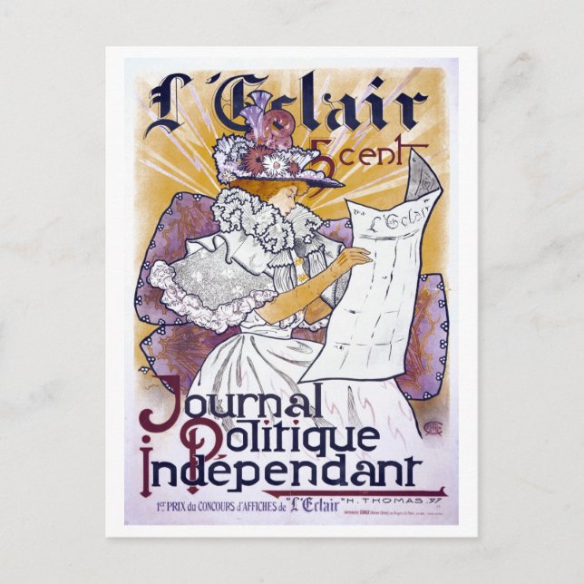 Art nouveau Fransk journal Vykort (Framsida)