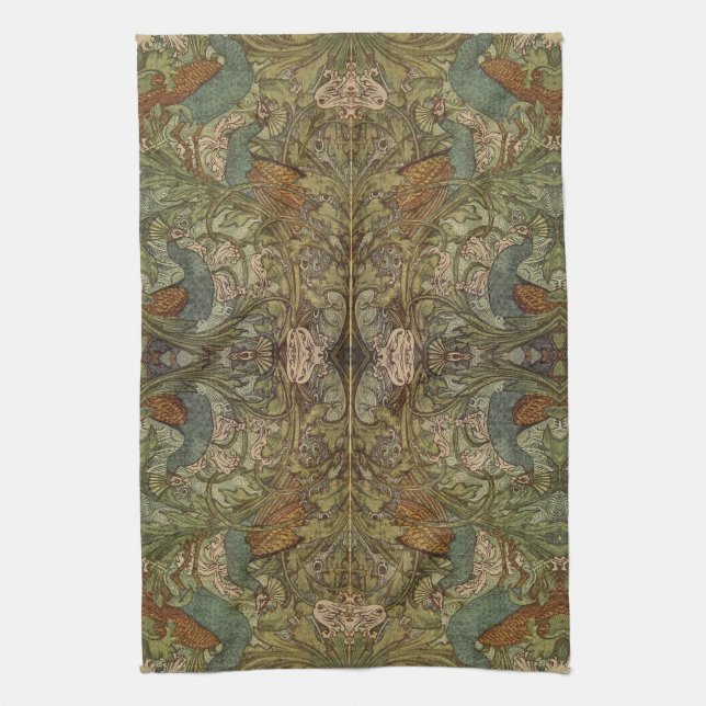 Art nouveau fribock och blomjacquard kökshandduk (Vertikal)