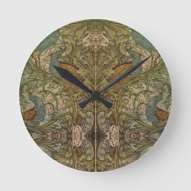 Art nouveau fribock och blomjacquard rund klocka (Framsida)