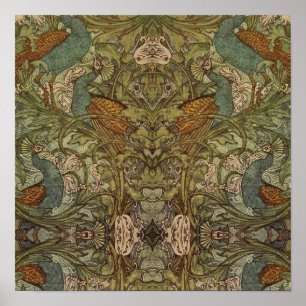 Art nouveau friock blommigt jacquard tapestry poster