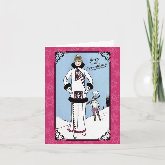 Art nouveau ful hatt stickande krona jul helgkort (Framsida)