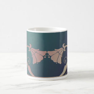 Art nouveau fuschia-blomman rosa blue grönt elegan kaffemugg