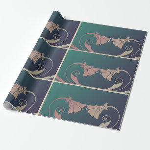 Art nouveau fuschia-blomman rosa blue grönt elegan presentpapper