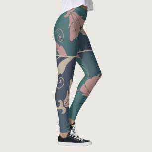 Art nouveau fuschia-blommans blå grönt rosa leggings
