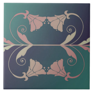 Art nouveau fuschia kakelplatta