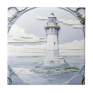 Art nouveau fyr Faux Relief Light Blue Kakelplatta
