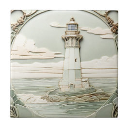 Art nouveau fyr Faux Relief Light Mint Blue Kakelplatta