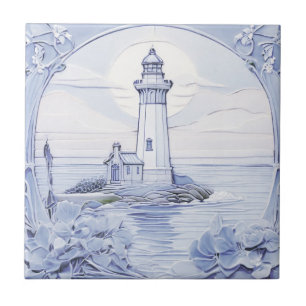 Art nouveau fyr Ocean Sea Blue and White Kakelplatta