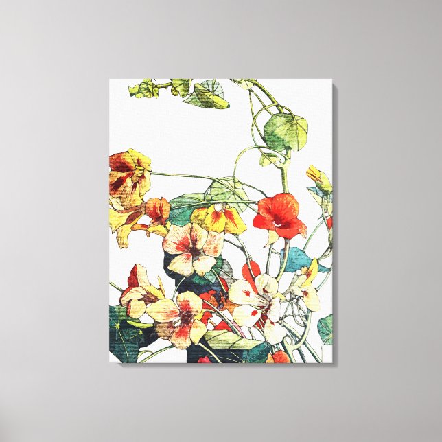 Art nouveau Garden Nasturtium Flowers Canvastryck (Framsida)