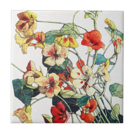 Art nouveau Garden Nasturtium Flowers Kakelplatta