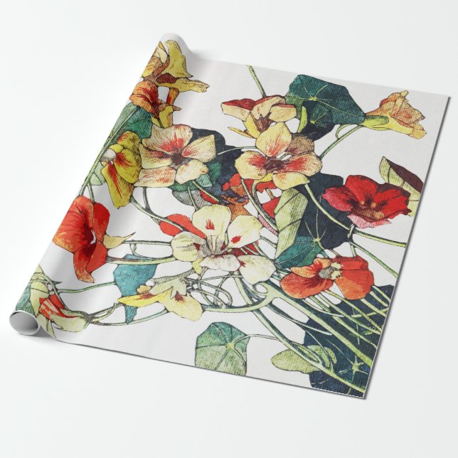 Art nouveau Garden Nasturtium Flowers Presentpapper (Utrullad)