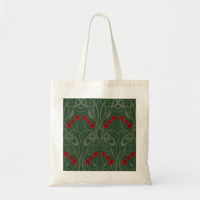 Art Nouveau Geometriska Vallmo och Sinuous Stjälka Tygkasse (Framsidan)