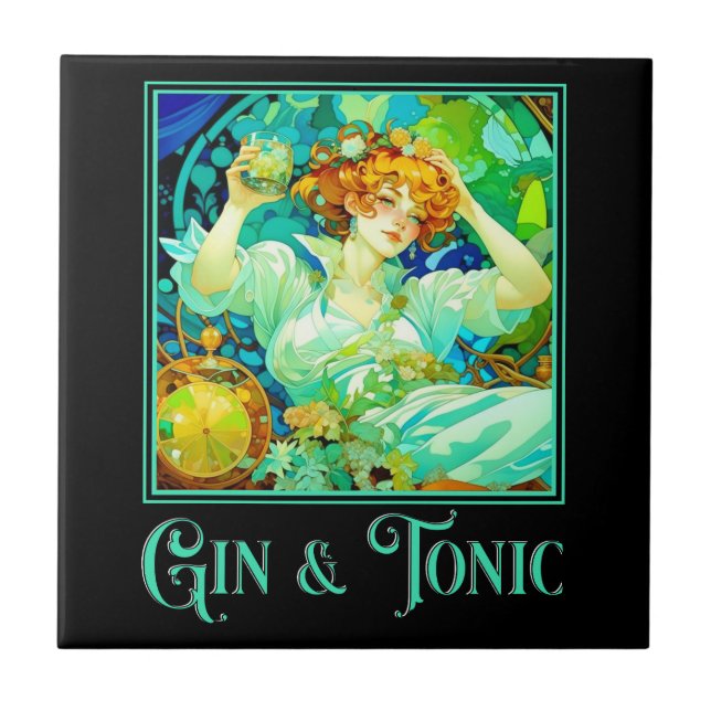 Art nouveau Gin & Tonic Kakelplatta (Framsidan)