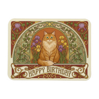 Art Nouveau Ginger Cat Birthday Card Magnet