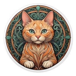 Art nouveau Ginger Cat Knopp