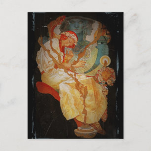 Art nouveau Girl med Harp 1903 Vykort