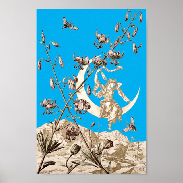 Art nouveau Girl på Crescent Måne av A. Seder Poster (Framsidan)