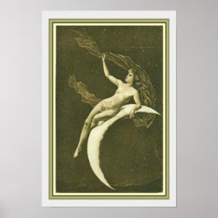 Art nouveau Girl på Måne Poster 13 x 19