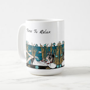 Art nouveau Girl Relaxing by Pond Kaffemugg