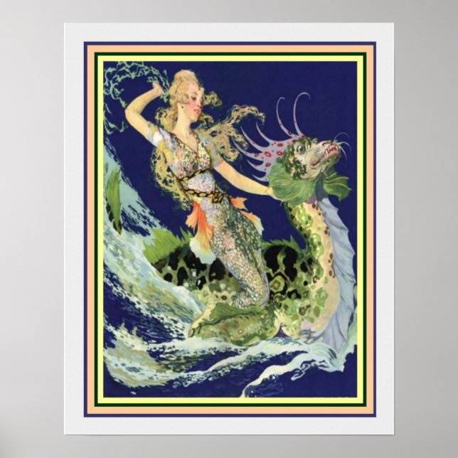 Art nouveau ’Girl & Sea Serpent’ 16 x 20 Poster (Framsidan)