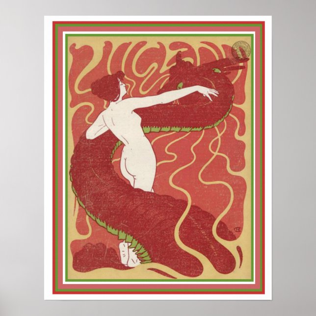 Art nouveau Girl with Dragon Jugend Cover 16 x 20 Poster (Framsidan)