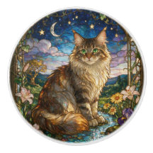 Art Nouveau glasmålning stil Maine Coon katt