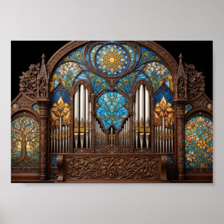 Art Nouveau glasmålningspiporgel i trä Musica Poster