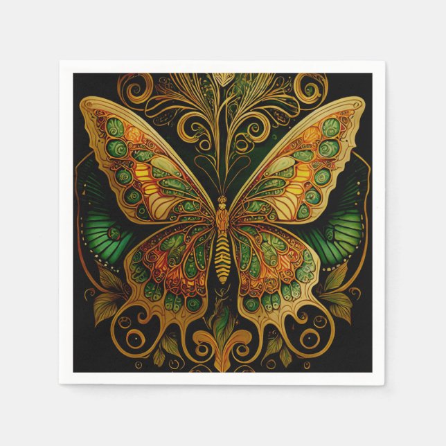 Art nouveau Golden Butterfly Pappersservett (Framsidan)