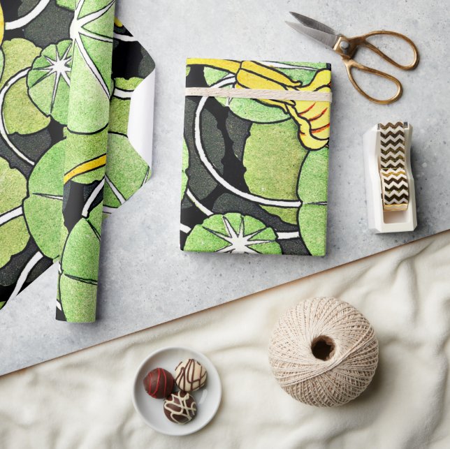 Art nouveau Golden Gult Nasturtium mönster Presentpapper (Hantverk)