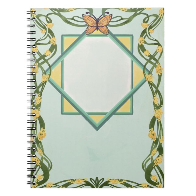 Art Nouveau Golden Mimosa Spiral Notebook Anteckningsbok (Framsidan)