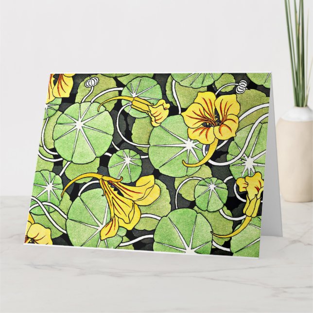 Art nouveau Golden Nasturtium mönster Kort (Framsida)